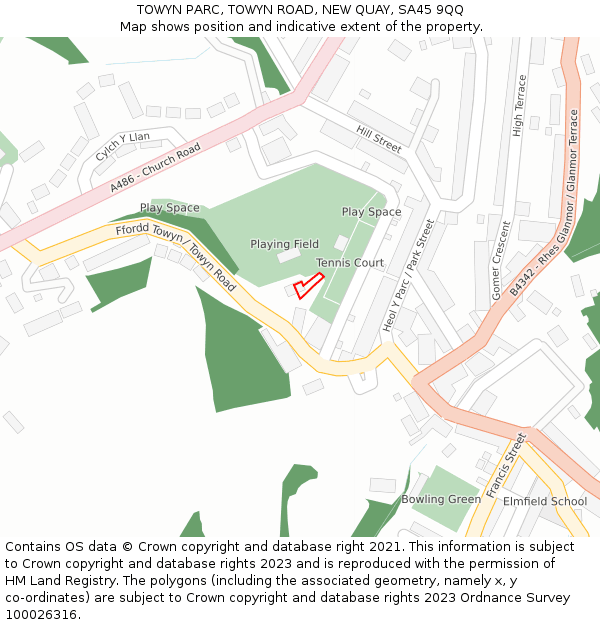 TOWYN PARC, TOWYN ROAD, NEW QUAY, SA45 9QQ: Location map and indicative extent of plot