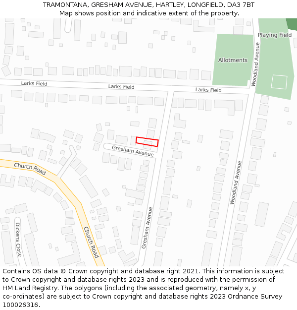 TRAMONTANA, GRESHAM AVENUE, HARTLEY, LONGFIELD, DA3 7BT: Location map and indicative extent of plot