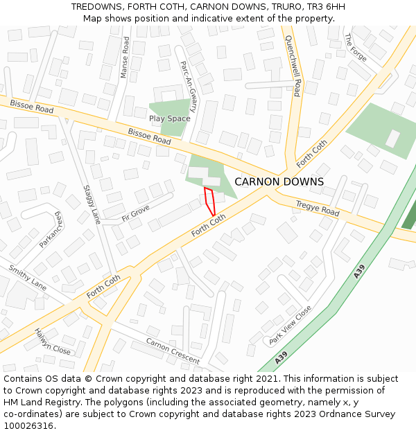 TREDOWNS, FORTH COTH, CARNON DOWNS, TRURO, TR3 6HH: Location map and indicative extent of plot