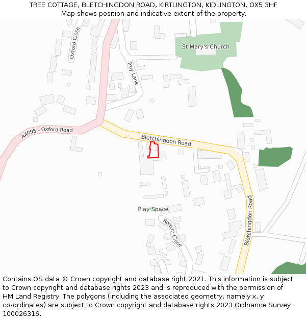 TREE COTTAGE, BLETCHINGDON ROAD, KIRTLINGTON, KIDLINGTON, OX5 3HF: Location map and indicative extent of plot