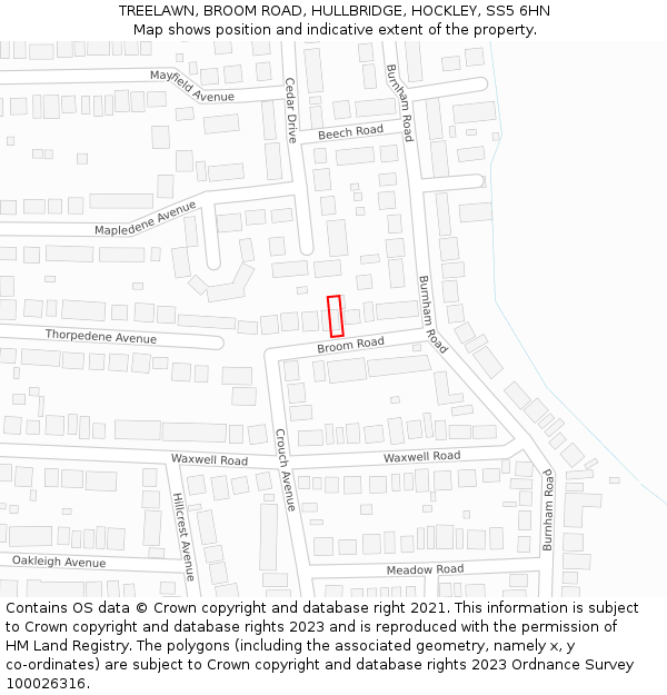 TREELAWN, BROOM ROAD, HULLBRIDGE, HOCKLEY, SS5 6HN: Location map and indicative extent of plot