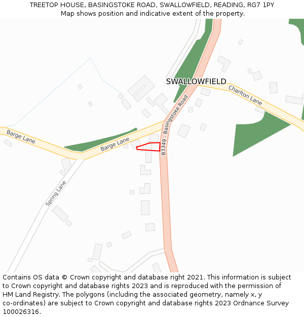 TREETOP HOUSE, BASINGSTOKE ROAD, SWALLOWFIELD, READING, RG7 1PY: Location map and indicative extent of plot