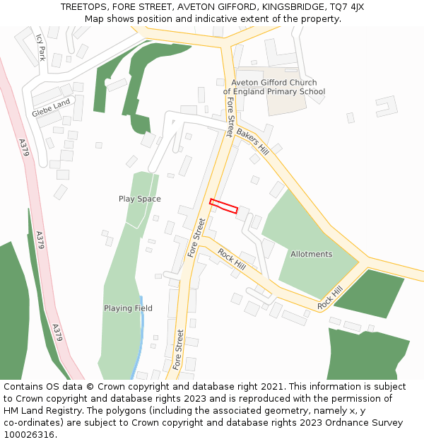 TREETOPS, FORE STREET, AVETON GIFFORD, KINGSBRIDGE, TQ7 4JX: Location map and indicative extent of plot