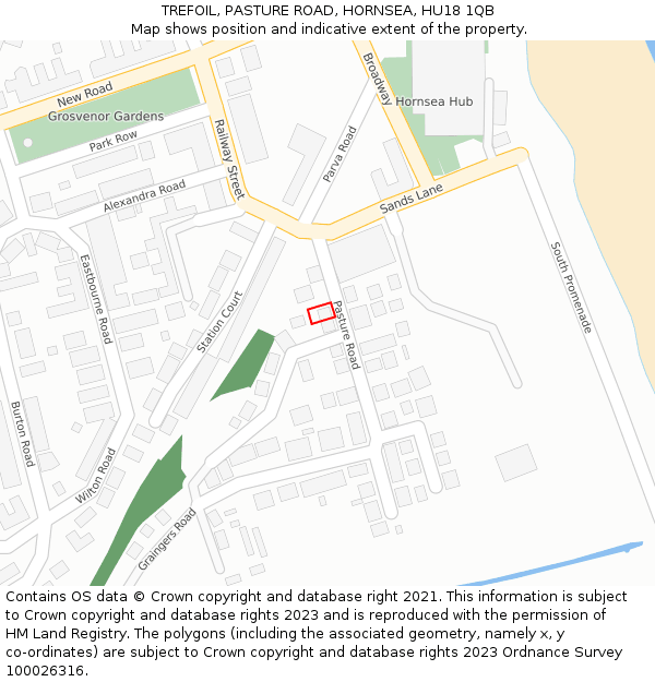 TREFOIL, PASTURE ROAD, HORNSEA, HU18 1QB: Location map and indicative extent of plot