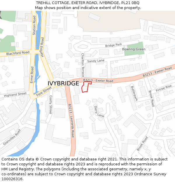 TREHILL COTTAGE, EXETER ROAD, IVYBRIDGE, PL21 0BQ: Location map and indicative extent of plot