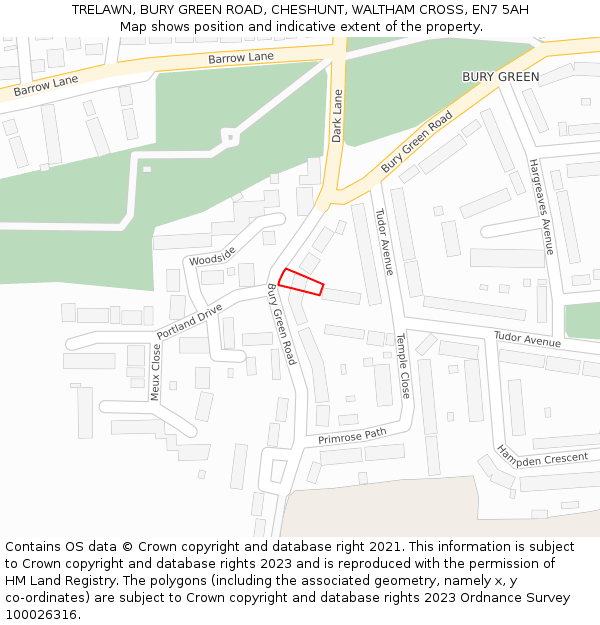 TRELAWN, BURY GREEN ROAD, CHESHUNT, WALTHAM CROSS, EN7 5AH: Location map and indicative extent of plot