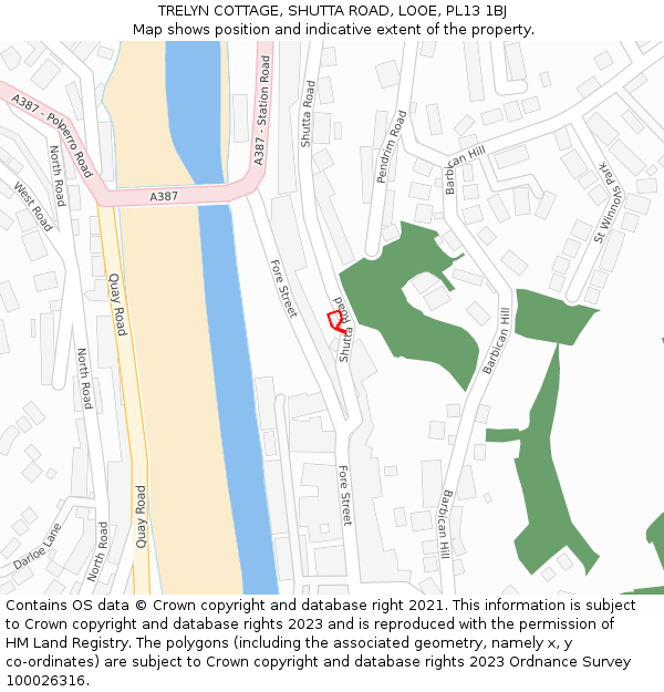 TRELYN COTTAGE, SHUTTA ROAD, LOOE, PL13 1BJ: Location map and indicative extent of plot