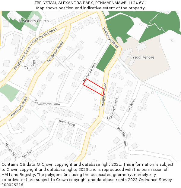 TRELYSTAN, ALEXANDRA PARK, PENMAENMAWR, LL34 6YH: Location map and indicative extent of plot