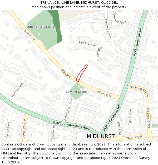 TRENANCE, JUNE LANE, MIDHURST, GU29 9EL: Location map and indicative extent of plot