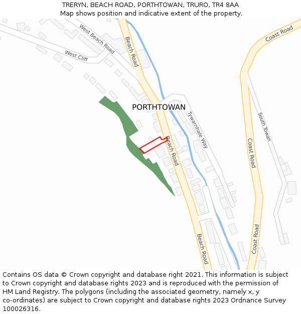 TRERYN, BEACH ROAD, PORTHTOWAN, TRURO, TR4 8AA: Location map and indicative extent of plot