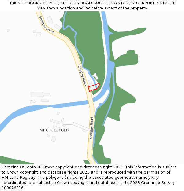 TRICKLEBROOK COTTAGE, SHRIGLEY ROAD SOUTH, POYNTON, STOCKPORT, SK12 1TF: Location map and indicative extent of plot