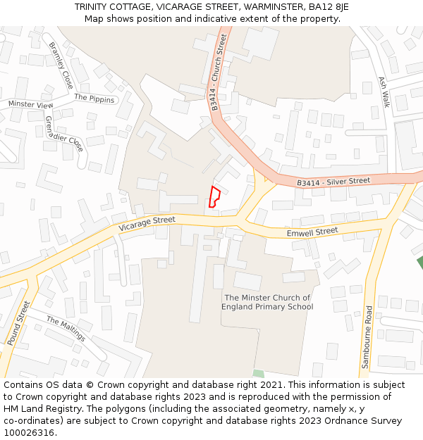 TRINITY COTTAGE, VICARAGE STREET, WARMINSTER, BA12 8JE: Location map and indicative extent of plot