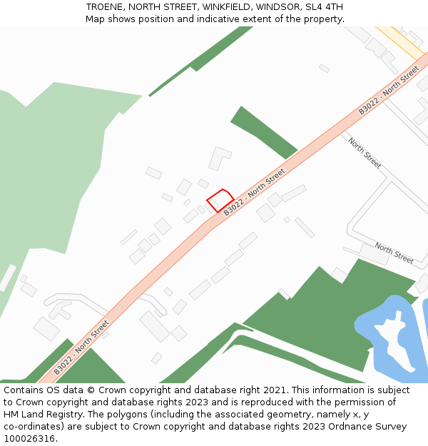 TROENE, NORTH STREET, WINKFIELD, WINDSOR, SL4 4TH: Location map and indicative extent of plot