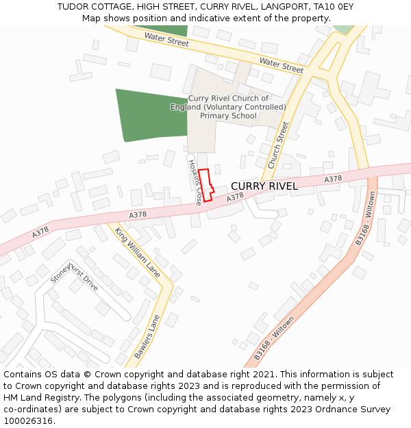 TUDOR COTTAGE, HIGH STREET, CURRY RIVEL, LANGPORT, TA10 0EY: Location map and indicative extent of plot