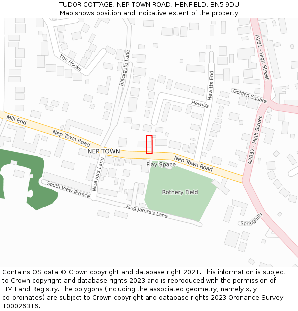 TUDOR COTTAGE, NEP TOWN ROAD, HENFIELD, BN5 9DU: Location map and indicative extent of plot