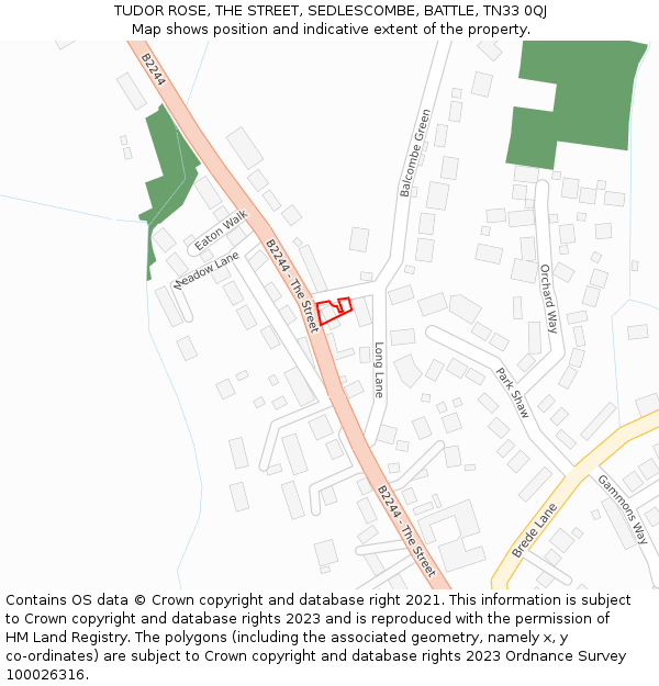 TUDOR ROSE, THE STREET, SEDLESCOMBE, BATTLE, TN33 0QJ: Location map and indicative extent of plot