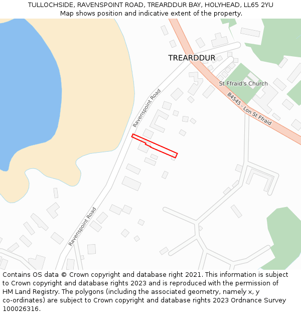 TULLOCHSIDE, RAVENSPOINT ROAD, TREARDDUR BAY, HOLYHEAD, LL65 2YU: Location map and indicative extent of plot