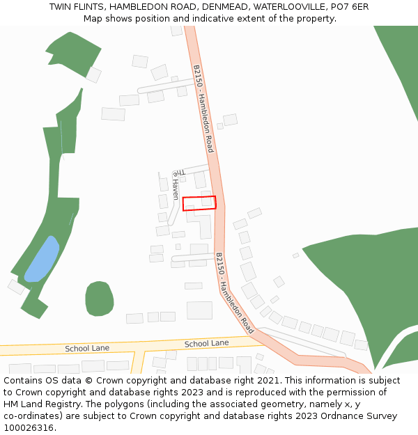 TWIN FLINTS, HAMBLEDON ROAD, DENMEAD, WATERLOOVILLE, PO7 6ER: Location map and indicative extent of plot