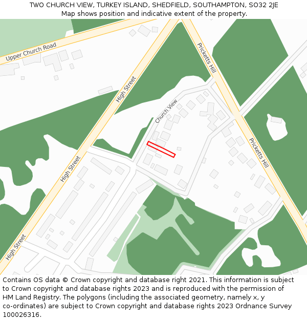 TWO CHURCH VIEW, TURKEY ISLAND, SHEDFIELD, SOUTHAMPTON, SO32 2JE: Location map and indicative extent of plot