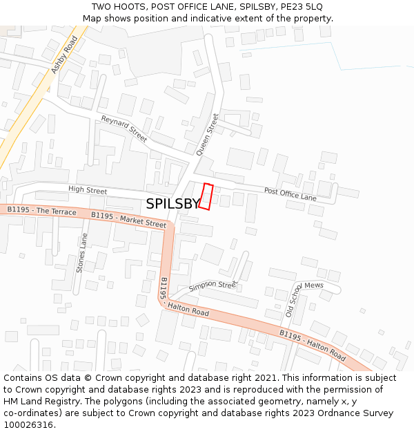 TWO HOOTS, POST OFFICE LANE, SPILSBY, PE23 5LQ: Location map and indicative extent of plot