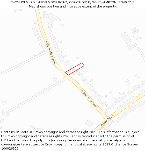 TWYNHOLM, POLLARDS MOOR ROAD, COPYTHORNE, SOUTHAMPTON, SO40 2NZ: Location map and indicative extent of plot