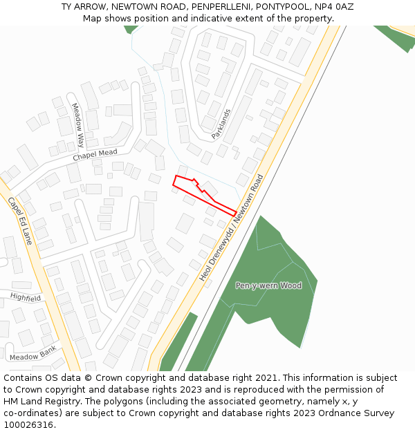 TY ARROW, NEWTOWN ROAD, PENPERLLENI, PONTYPOOL, NP4 0AZ: Location map and indicative extent of plot