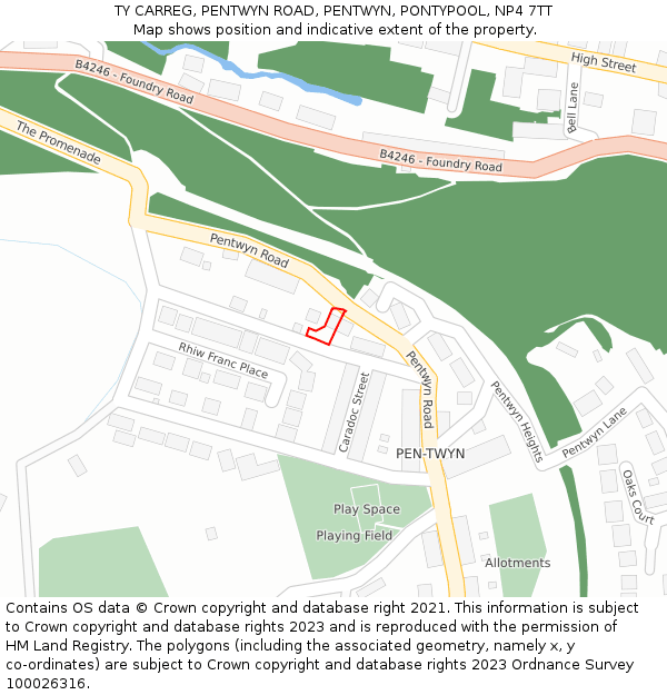 TY CARREG, PENTWYN ROAD, PENTWYN, PONTYPOOL, NP4 7TT: Location map and indicative extent of plot