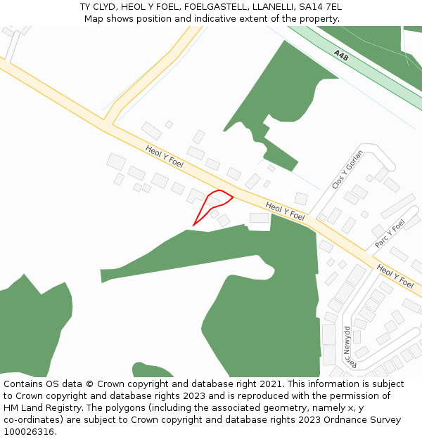 TY CLYD, HEOL Y FOEL, FOELGASTELL, LLANELLI, SA14 7EL: Location map and indicative extent of plot