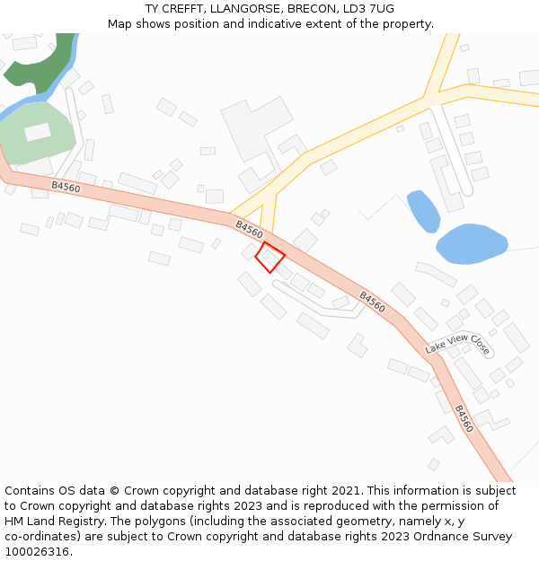 TY CREFFT, LLANGORSE, BRECON, LD3 7UG: Location map and indicative extent of plot