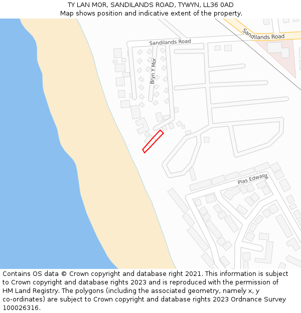 TY LAN MOR, SANDILANDS ROAD, TYWYN, LL36 0AD: Location map and indicative extent of plot