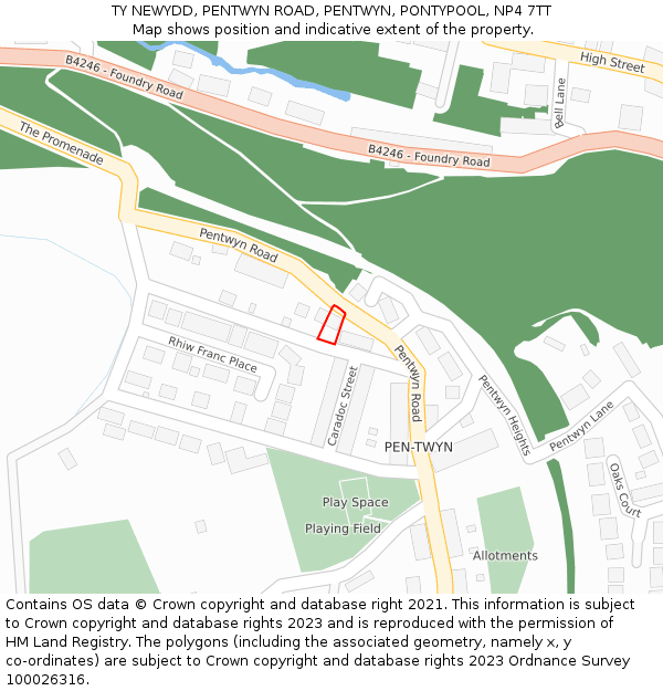 TY NEWYDD, PENTWYN ROAD, PENTWYN, PONTYPOOL, NP4 7TT: Location map and indicative extent of plot