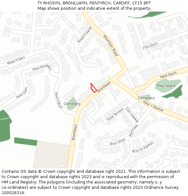 TY RHOSYN, BRONLLWYN, PENTYRCH, CARDIFF, CF15 9PT: Location map and indicative extent of plot