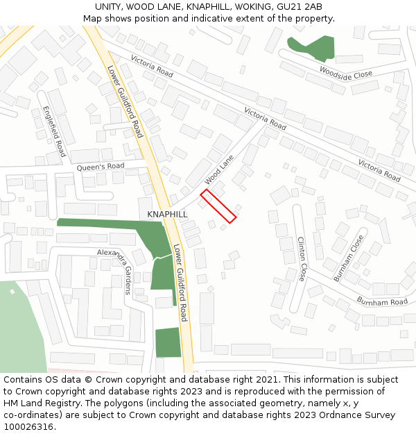 UNITY, WOOD LANE, KNAPHILL, WOKING, GU21 2AB: Location map and indicative extent of plot