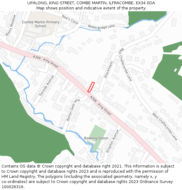 UPALONG, KING STREET, COMBE MARTIN, ILFRACOMBE, EX34 0DA: Location map and indicative extent of plot