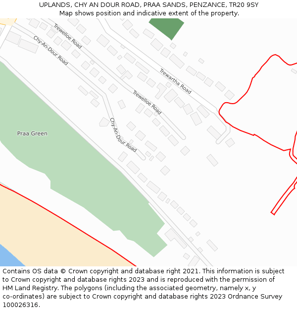 UPLANDS, CHY AN DOUR ROAD, PRAA SANDS, PENZANCE, TR20 9SY: Location map and indicative extent of plot