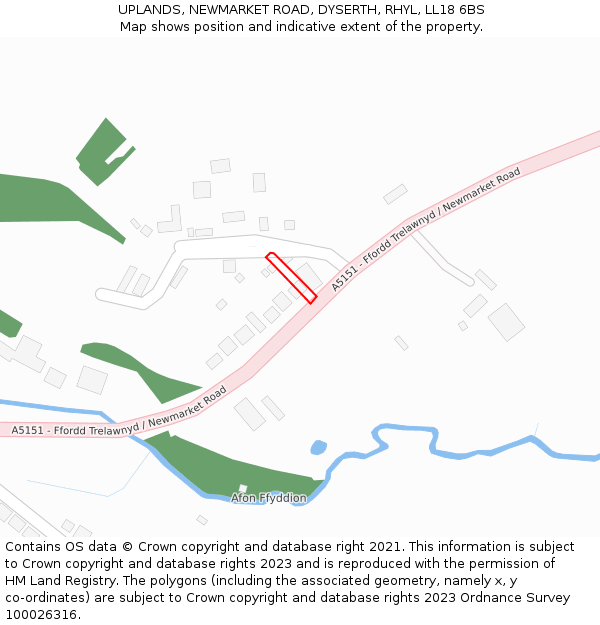 UPLANDS, NEWMARKET ROAD, DYSERTH, RHYL, LL18 6BS: Location map and indicative extent of plot