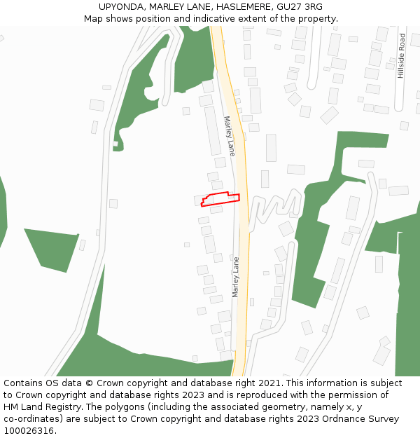 UPYONDA, MARLEY LANE, HASLEMERE, GU27 3RG: Location map and indicative extent of plot