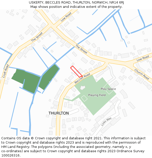 USKERTY, BECCLES ROAD, THURLTON, NORWICH, NR14 6RJ: Location map and indicative extent of plot