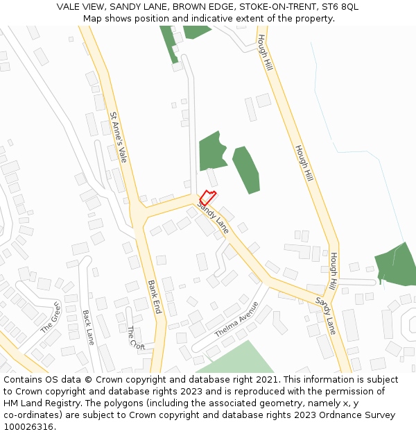 VALE VIEW, SANDY LANE, BROWN EDGE, STOKE-ON-TRENT, ST6 8QL: Location map and indicative extent of plot