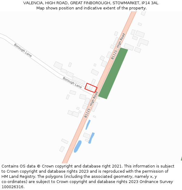 VALENCIA, HIGH ROAD, GREAT FINBOROUGH, STOWMARKET, IP14 3AL: Location map and indicative extent of plot