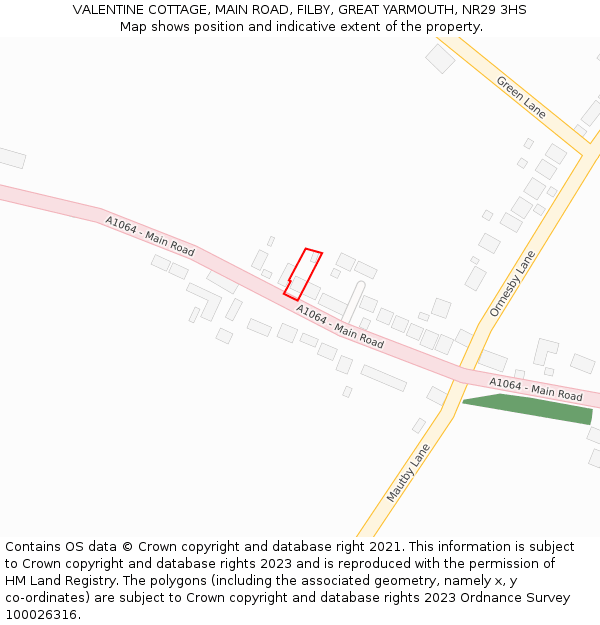 VALENTINE COTTAGE, MAIN ROAD, FILBY, GREAT YARMOUTH, NR29 3HS: Location map and indicative extent of plot