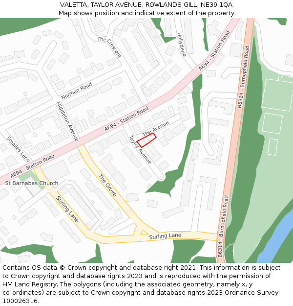 VALETTA, TAYLOR AVENUE, ROWLANDS GILL, NE39 1QA: Location map and indicative extent of plot