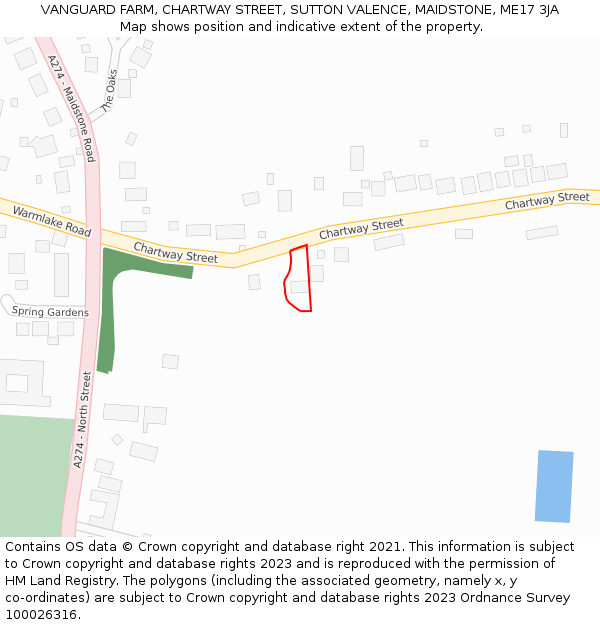 VANGUARD FARM, CHARTWAY STREET, SUTTON VALENCE, MAIDSTONE, ME17 3JA: Location map and indicative extent of plot