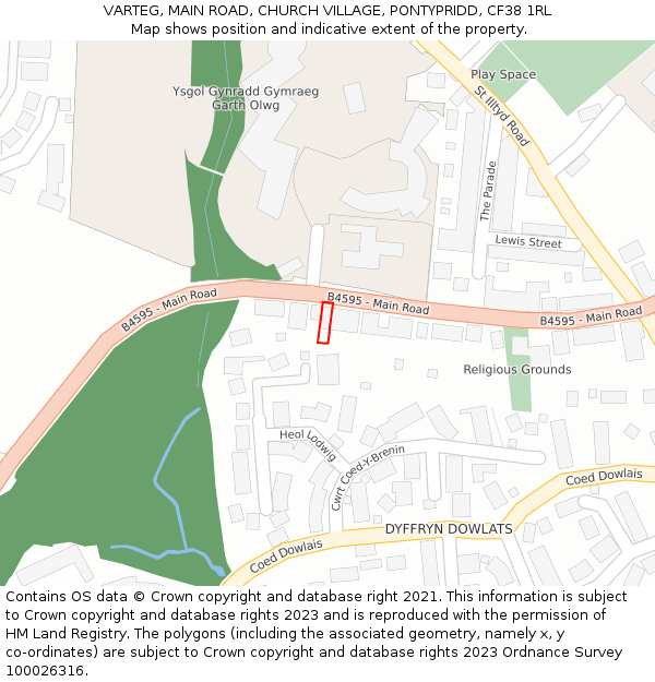 VARTEG, MAIN ROAD, CHURCH VILLAGE, PONTYPRIDD, CF38 1RL: Location map and indicative extent of plot