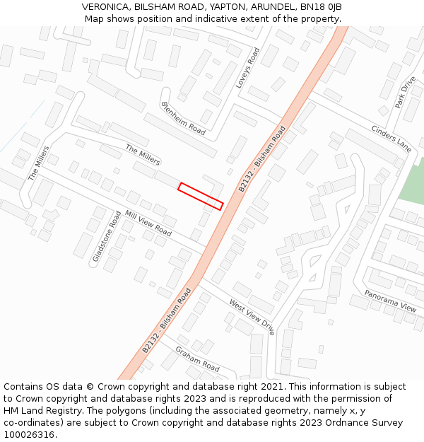 VERONICA, BILSHAM ROAD, YAPTON, ARUNDEL, BN18 0JB: Location map and indicative extent of plot