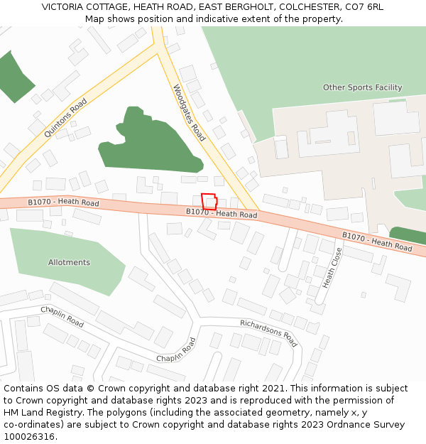 VICTORIA COTTAGE, HEATH ROAD, EAST BERGHOLT, COLCHESTER, CO7 6RL: Location map and indicative extent of plot