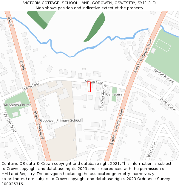 VICTORIA COTTAGE, SCHOOL LANE, GOBOWEN, OSWESTRY, SY11 3LD: Location map and indicative extent of plot