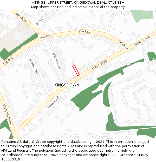 VIKINGS, UPPER STREET, KINGSDOWN, DEAL, CT14 8BH: Location map and indicative extent of plot