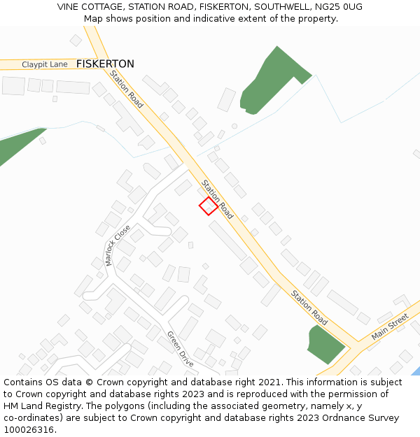 VINE COTTAGE, STATION ROAD, FISKERTON, SOUTHWELL, NG25 0UG: Location map and indicative extent of plot