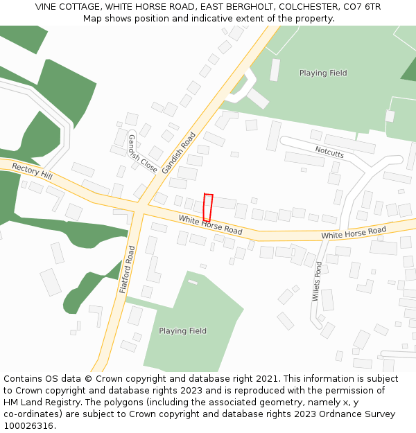 VINE COTTAGE, WHITE HORSE ROAD, EAST BERGHOLT, COLCHESTER, CO7 6TR: Location map and indicative extent of plot